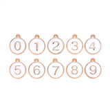 Light Gold Plated Alloy Enamel Charms, Enamelled Sequins, Flat Round with Number, Number 0~9, White, 14.5x12x2.5mm, Hole: 1.4mm, 10pcs/set