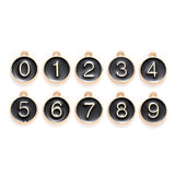 Light Gold Plated Alloy Enamel Charms, Enamelled Sequins, Flat Round with Number, Number 0~9, Black, 14.5x12x2.5mm, Hole: 1.4mm, 10pcs/set