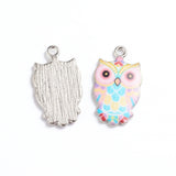 Alloy Enamel Pendants, Owl, Platinum, Colorful, 23.5x13x2mm, Hole: 1.6mm, 2pcs/bag, 2Bag/Set