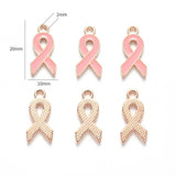 Alloy Enamel Pendants, October Breast Cancer Pink Awareness Ribbon Shape, Light Gold Plated, Pink, 20x10x2mm, Hole: 2mm, 30pc/Set