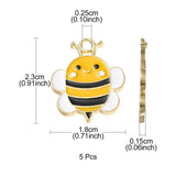 Alloy Enamel Pendants, Bee Charm, Golden, Yellow, 23x18x1.5mm, Hole: 2.5mm, 5pc/Set