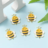 Alloy Enamel Pendants, Bee Charm, Golden, Yellow, 23x18x1.5mm, Hole: 2.5mm, 5pc/Set