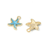 Alloy Enamel Pendants, Starfish, Light Gold, Deep Sky Blue, 18x15x3mm, Hole: 2.5mm, 5pc/Set