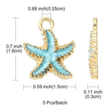 Alloy Enamel Pendants, Starfish, Light Gold, Deep Sky Blue, 18x15x3mm, Hole: 2.5mm, 5pc/Set