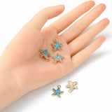 Alloy Enamel Pendants, Starfish, Light Gold, Deep Sky Blue, 18x15x3mm, Hole: 2.5mm, 5pc/Set