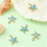 Alloy Enamel Pendants, Starfish, Light Gold, Deep Sky Blue, 18x15x3mm, Hole: 2.5mm, 5pc/Set