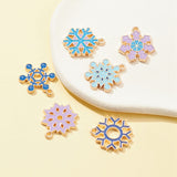 6Pcs 6 Styles Christmas Zinc Alloy Enamel Pendants, Light Gold, Snowflake, Mixed Color, 21~22x17~19x1.9~2mm, Hole: 1.5~1.6mm, 1pc/style