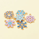 6Pcs 6 Styles Christmas Zinc Alloy Enamel Pendants, Light Gold, Snowflake, Mixed Color, 21~22x17~19x1.9~2mm, Hole: 1.5~1.6mm, 1pc/style