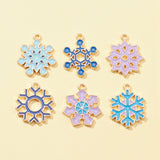 6Pcs 6 Styles Christmas Zinc Alloy Enamel Pendants, Light Gold, Snowflake, Mixed Color, 21~22x17~19x1.9~2mm, Hole: 1.5~1.6mm, 1pc/style