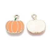 Autumn Theme Alloy Enamel Pendants, Light Gold, Pumpkin, Coral, 18.5x16x2mm, Hole: 2mm, 100pc/Set