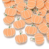 Autumn Theme Alloy Enamel Pendants, Light Gold, Pumpkin, Coral, 18.5x16x2mm, Hole: 2mm, 100pc/Set