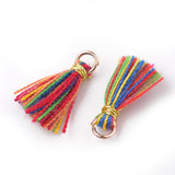 Polycotton(Polyester Cotton) Tassel Pendant Decorations, Mini Tassel, with Iron Findings and Metallic Cord, Light Gold, Colorful, 10~15x2~3mm, Hole: 1.5mm, 200pc/Set