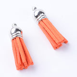 Faux Suede Tassel Pendant Decorations, with CCB Plastic Cord Ends, Platinum, Mixed Color, 35~37x10mm, Hole: 1.8mm, 100pc/Set