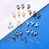 Alloy Lobster Claw Clasps and Iron Open Jump Rings, Antique Bronze & Gunmetal & Golden & Red Copper & Silver & Platinum, 12x6mm, Hole: 1.2mm, 132pcs/box, 5x0.7mm, 840pcs/box