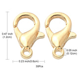 Zinc Alloy Lobster Claw Clasps, Parrot Trigger Clasps, Cadmium Free & Lead Free, Jewelry Making Findings, Light Gold, 12x6mm, Hole: 1.2mm, 30pc/Set