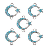 Alloy Connector Charms, with Synthetic Turquoise, Crescent Moon with Star, Nickel, Platinum, 20.5x18x2mm, Hole: 1.8mm, 5pc/Set