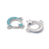 Alloy Connector Charms, with Synthetic Turquoise, Crescent Moon with Star, Nickel, Platinum, 20.5x18x2mm, Hole: 1.8mm, 5pc/Set