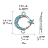 Alloy Connector Charms, with Synthetic Turquoise, Crescent Moon with Star, Nickel, Platinum, 20.5x18x2mm, Hole: 1.8mm, 5pc/Set