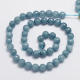 Natural Malaysia Jade Bead Strands, Imitation Aquarine, Round, Dyed, Faceted, Cadet Blue, 8mm, Hole: 0.8mm, about 46pcs/strand, 14.5 inch, 5Strand/Set