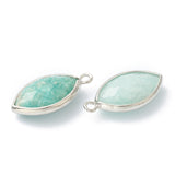 Natural Amazonite Pendants, with Platinum Brass Edge, Faceted, Horse Eye, 22x12x5.5mm, Hole: 1.8mm, 10pc/Set