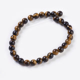 Natural Tiger Eye Beads Strands, Round, 6mm, Hole: 1mm, about 31pcs/strand, 8 inch, 5Strand/Set