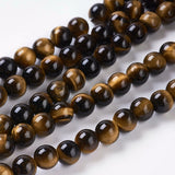 Natural Tiger Eye Beads Strands, Round, 6mm, Hole: 1mm, about 31pcs/strand, 8 inch, 5Strand/Set