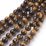 Natural Tiger Eye Beads Strands, Round, 8mm, Hole: 1mm about 24pcs/strand, 8 inch, 5Strand/Set