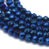 Electroplate Natural Black Spinel Beads Strands, Faceted, Round, Blue Plated, 2~2.5mm, Hole: 0.5mm, about 174pcs/strand, 17.12 inch(43.5cm), 2Strand/Set