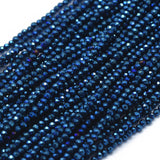 Electroplate Natural Black Spinel Beads Strands, Faceted, Round, Blue Plated, 2~2.5mm, Hole: 0.5mm, about 174pcs/strand, 17.12 inch(43.5cm), 2Strand/Set