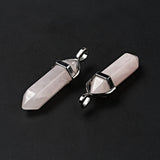 Natural Rose Quartz Double Terminated Pointed Pendants, with Random Alloy Pendant Hexagon Bead Cap Bails, Bullet, Platinum, 36~45x12mm, Hole: 3x5mm, Gemstone: 10mm in diameter, 30pc/Set