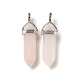 Natural Rose Quartz Double Terminated Pointed Pendants, with Random Alloy Pendant Hexagon Bead Cap Bails, Bullet, Platinum, 36~45x12mm, Hole: 3x5mm, Gemstone: 10mm in diameter, 30pc/Set