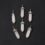 Natural Rose Quartz Double Terminated Pointed Pendants, with Random Alloy Pendant Hexagon Bead Cap Bails, Bullet, Platinum, 36~45x12mm, Hole: 3x5mm, Gemstone: 10mm in diameter, 30pc/Set