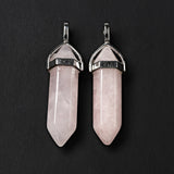 Natural Rose Quartz Double Terminated Pointed Pendants, with Random Alloy Pendant Hexagon Bead Cap Bails, Bullet, Platinum, 36~45x12mm, Hole: 3x5mm, Gemstone: 10mm in diameter, 30pc/Set