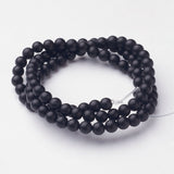 Natural Black Agate Beads Strands, Grade A, Frosted, Round, Dyed & Heated, 4mm, Hole: 1mm, about 95pcs/strand, 15.5 inch, 10Strand/Set