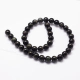 Natural Obsidian Beads Strands, Grade AAA, Round, Black, 8mm, Hole: 1mm, about 49pcs/strand, 15.7 inch, 2Strand/Set