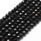 Natural Black Onyx Beads Strands, Grade A, Faceted, Round, 4mm, Hole: 1mm, about 96pcs/strand, 14.9 inch~15.1 inch, 5Strand/Set