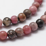 Natural Rhodonite Beads Strands, Round, 6mm, Hole: 1mm, about 61pcs/strand, 14.9 inch~15.1 inch, 5Strand/Set