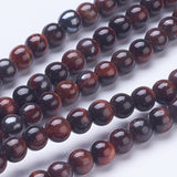 Natural Red Tiger Eye Beads Strands, Round, 6mm, Hole: 1mm, about 66pcs/strand, 15.15 inch