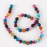 Natural Striped Agate/Banded Agate Round Bead Strands, Dyed, Mixed Color, 8mm, Hole: 1mm, about 49pcs/strand, 14.96 inch