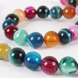 Natural Striped Agate/Banded Agate Round Bead Strands, Dyed, Mixed Color, 8mm, Hole: 1mm, about 49pcs/strand, 14.96 inch