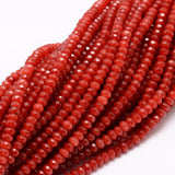 Dyed Natural Malaysia Jade Rondelle Beads Strands, Faceted, Red, 4x2~3mm, Hole: 1mm, about 115pcs/strand, 14 inch, 5Strand/Set