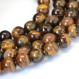 Grade AB Natural Tiger Eye Round Bead Strands, 10~10.5mm, Hole: 1.2mm, about 36pcs/strand, 15.5 inch, 5Strand/Set