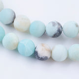 Frosted Natural Amazonite Round Bead Strands, 4mm, Hole: 1mm, about 88pcs/strand, 15 inch(38cm), 5Strand/Set