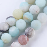 Frosted Natural Amazonite Round Bead Strands, 4mm, Hole: 1mm, about 88pcs/strand, 15 inch(38cm), 5Strand/Set