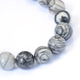 Natural Black Silk Stone/Netstone Round Bead Strands, 6~6.5mm, Hole: 1mm, about 59~60pcs/strand, 15 inch, 5Strands/Set