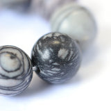 Natural Black Silk Stone/Netstone Round Bead Strands, 6~6.5mm, Hole: 1mm, about 59~60pcs/strand, 15 inch, 5Strands/Set