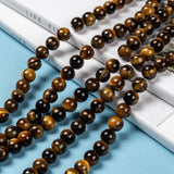 Grade AB Natural Tiger Eye Round Beads Strands, 8~8.5mm, Hole: 1mm, about 46~49pcs/strand, 15 inch, 5Strand/Set