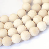 Frosted Natural Fossil Round Bead Strands, 8~8.5mm, Hole: 1mm, about 47pcs/strand, 15.5 inch, 5Strands/Set