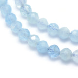 Natural Aquamarine Beads Strands, Round, Faceted, 4mm, Hole: 0.5mm, about 105pcs/strand, 15.35 inch(39cm), 2Strand/Set