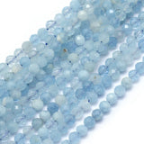 Natural Aquamarine Beads Strands, Round, Faceted, 4mm, Hole: 0.5mm, about 105pcs/strand, 15.35 inch(39cm), 2Strand/Set